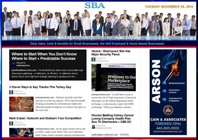 SBA Small Businesses of America News 112613 smb, smbiz, smbiznews, smallbiz, smallbiznews, entrepreneur, cain and associates